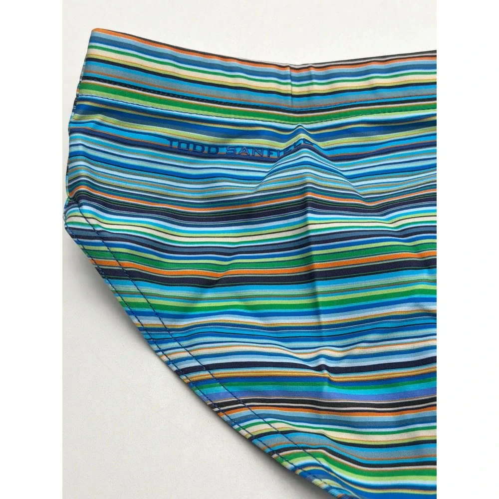 Todd Sanfield Blue Vibrant Striped Deep Swim Brief FR5158‎ Mens XS NEW